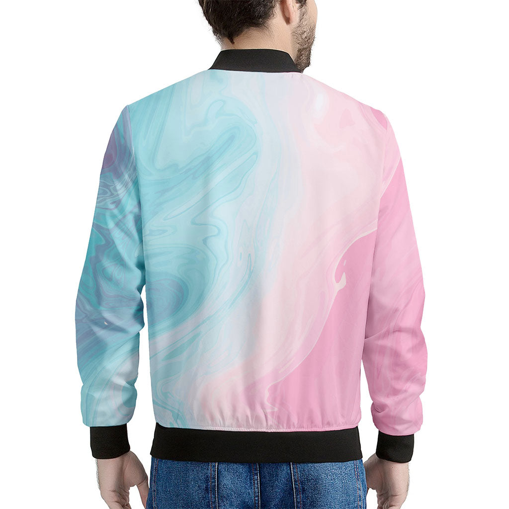 Teal Pink Liquid Marble Print Men's Bomber Jacket