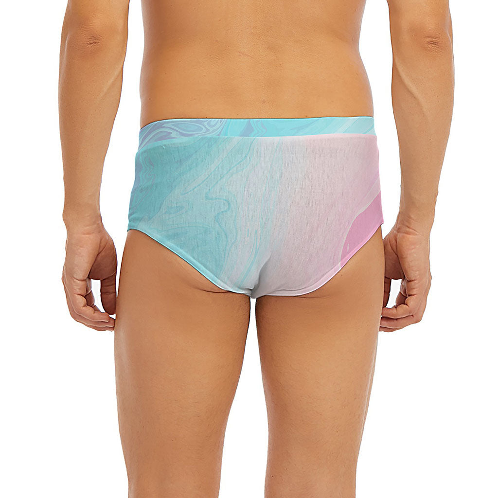 Teal Pink Liquid Marble Print Men's Briefs