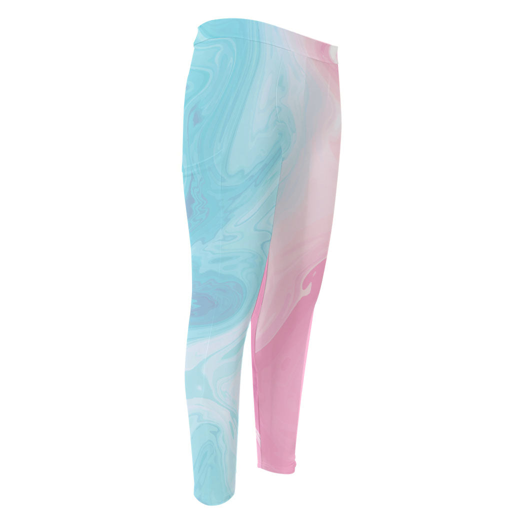 Teal Pink Liquid Marble Print Men's Compression Pants
