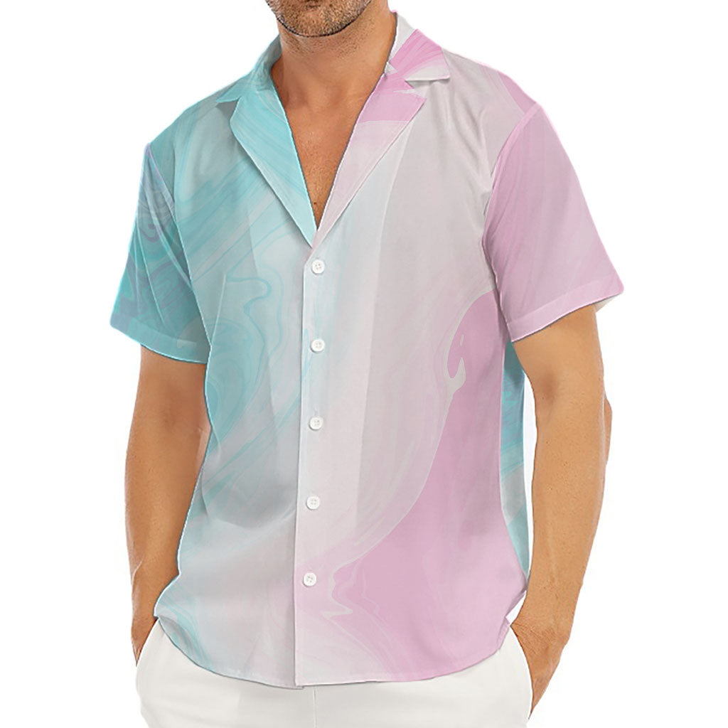 Teal Pink Liquid Marble Print Men's Deep V-Neck Shirt