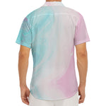 Teal Pink Liquid Marble Print Men's Deep V-Neck Shirt