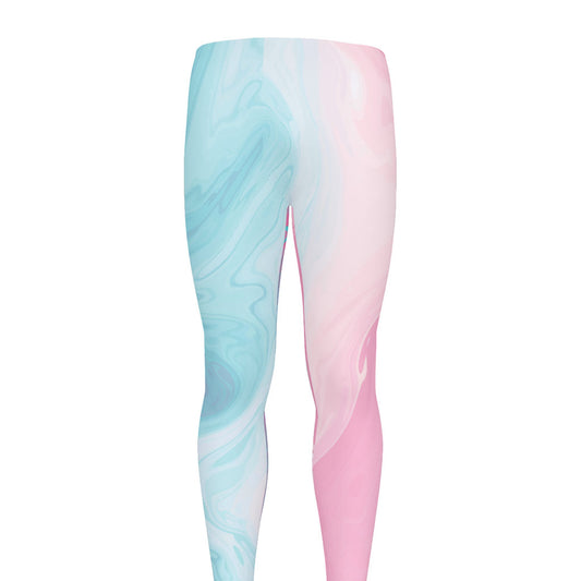 Teal Pink Liquid Marble Print Men's leggings