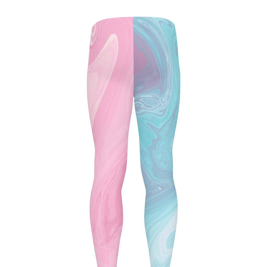Teal Pink Liquid Marble Print Men's leggings
