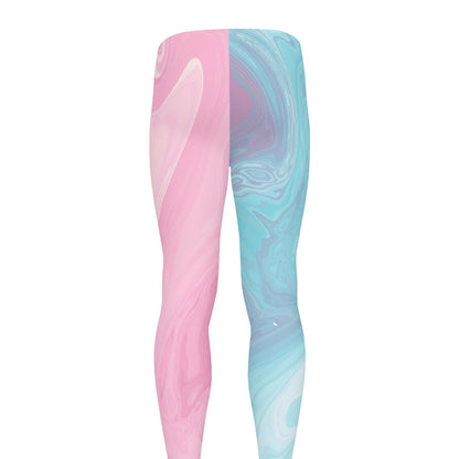 Teal Pink Liquid Marble Print Men's leggings
