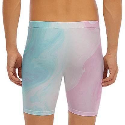 Teal Pink Liquid Marble Print Men's Long Boxer Briefs
