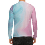 Teal Pink Liquid Marble Print Men's Long Sleeve Rash Guard