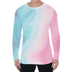 Teal Pink Liquid Marble Print Men's Long Sleeve T-Shirt