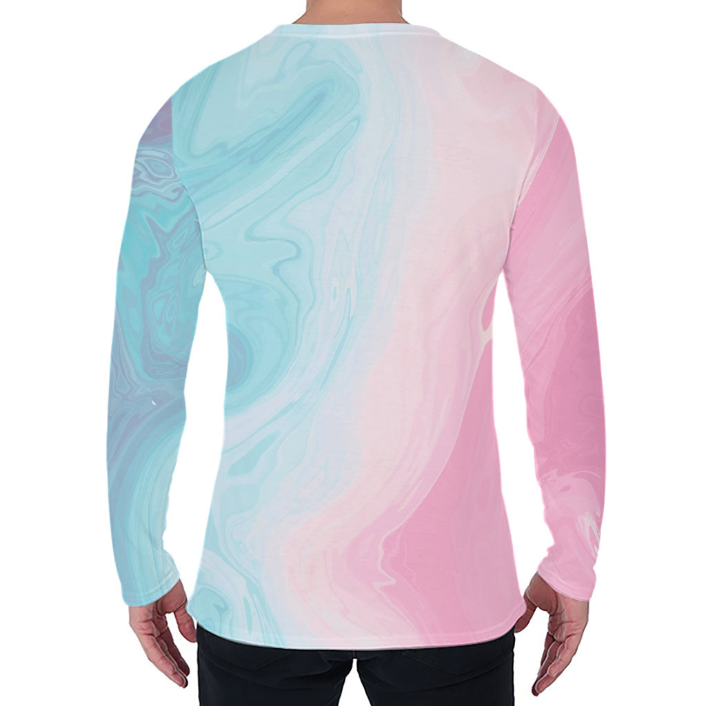 Teal Pink Liquid Marble Print Men's Long Sleeve T-Shirt