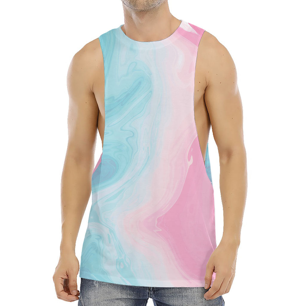 Teal Pink Liquid Marble Print Men's Muscle Tank Top