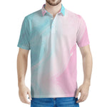 Teal Pink Liquid Marble Print Men's Polo Shirt