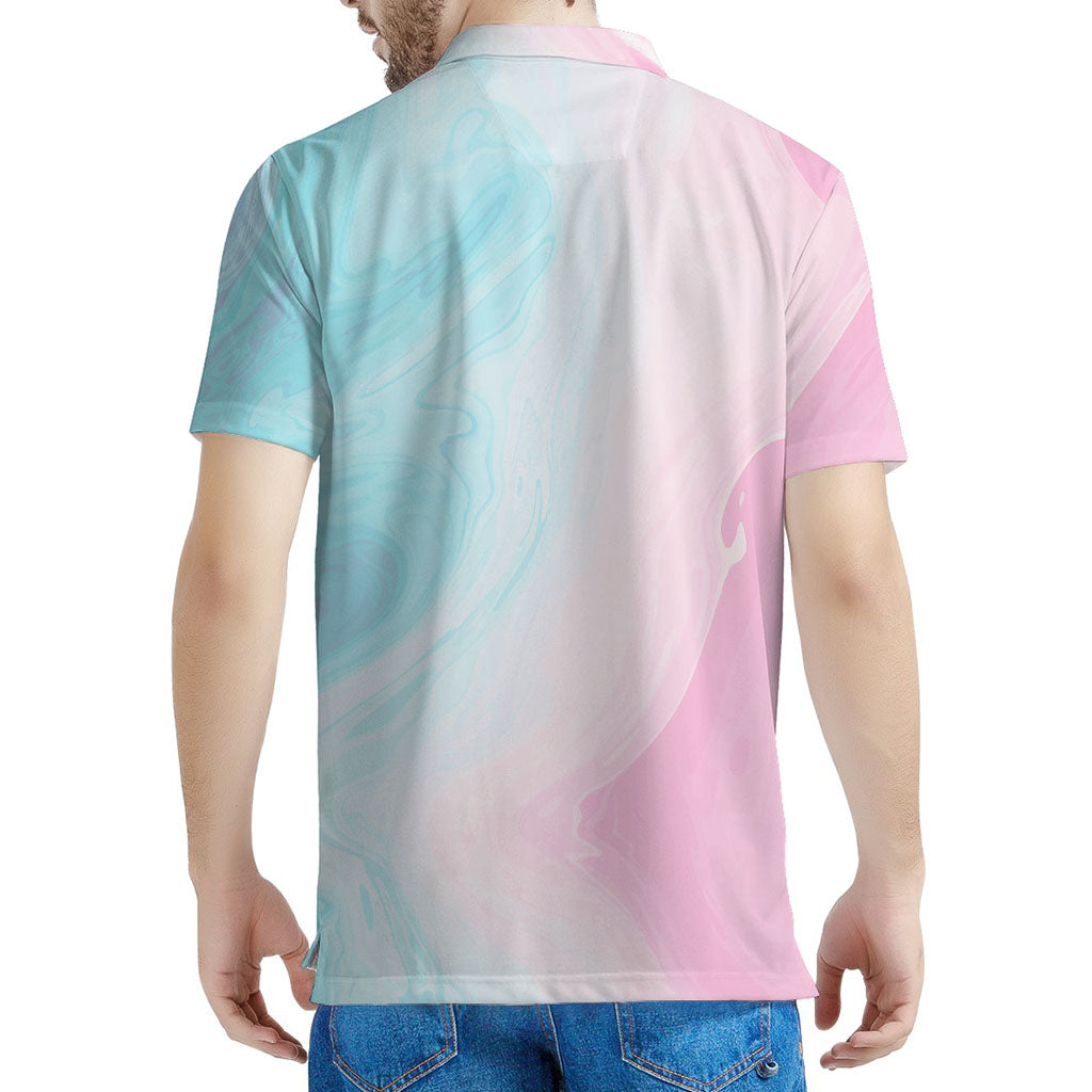 Teal Pink Liquid Marble Print Men's Polo Shirt