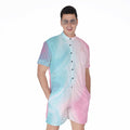 Teal Pink Liquid Marble Print Men's Romper