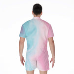 Teal Pink Liquid Marble Print Men's Rompers