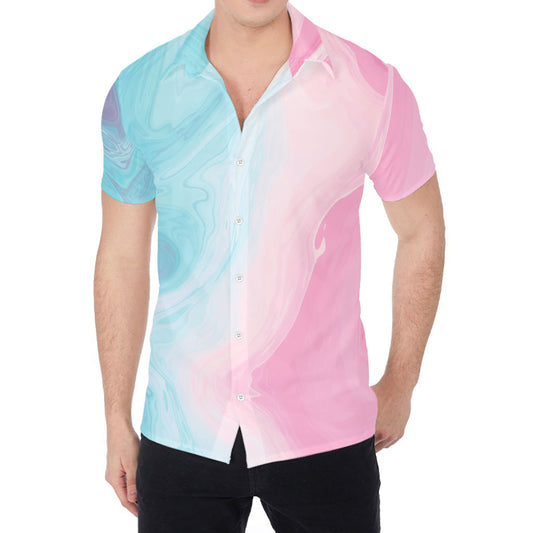 Teal Pink Liquid Marble Print Men's Shirt