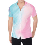 Teal Pink Liquid Marble Print Men's Shirt