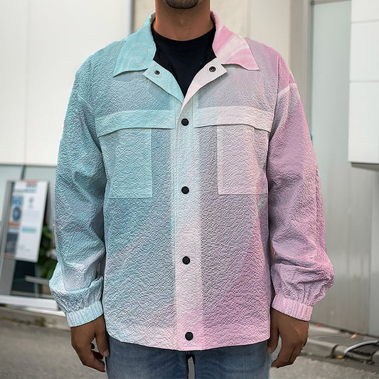 Teal Pink Liquid Marble Print Men's Shirt Jacket