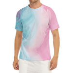 Teal Pink Liquid Marble Print Men's Short Sleeve Rash Guard