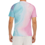 Teal Pink Liquid Marble Print Men's Short Sleeve Rash Guard