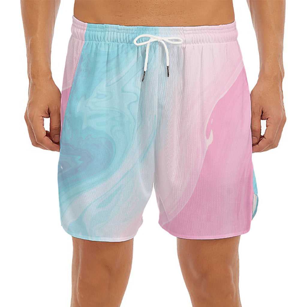 Teal Pink Liquid Marble Print Men's Split Running Shorts