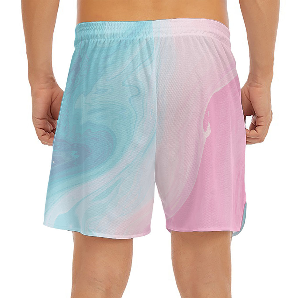 Teal Pink Liquid Marble Print Men's Split Running Shorts