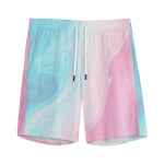Teal Pink Liquid Marble Print Men's Sports Shorts