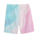 Teal Pink Liquid Marble Print Men's Sports Shorts