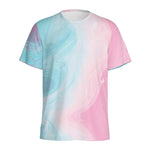 Teal Pink Liquid Marble Print Men's Sports T-Shirt