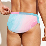 Teal Pink Liquid Marble Print Men's Swim Briefs