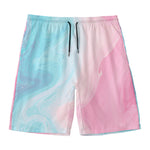 Teal Pink Liquid Marble Print Men's Swim Trunks