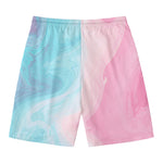 Teal Pink Liquid Marble Print Men's Swim Trunks