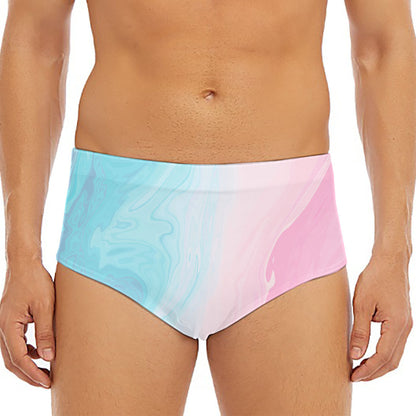 Teal Pink Liquid Marble Print Men's Triangle Swim Briefs