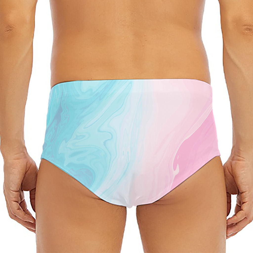 Teal Pink Liquid Marble Print Men's Triangle Swim Briefs