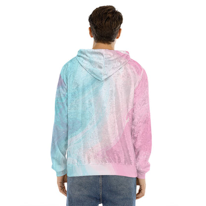 Teal Pink Liquid Marble Print Men's Velvet Pullover Hoodie