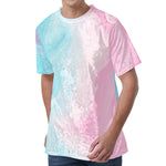 Teal Pink Liquid Marble Print Men's Velvet T-Shirt