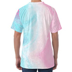 Teal Pink Liquid Marble Print Men's Velvet T-Shirt