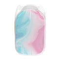 Teal Pink Liquid Marble Print Mesh Laundry Hamper