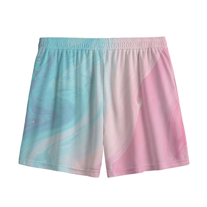 Teal Pink Liquid Marble Print Mesh Shorts