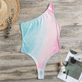 Teal Pink Liquid Marble Print One Shoulder Bodysuit