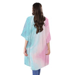 Teal Pink Liquid Marble Print Open Front Beach Cover Up