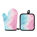 Teal Pink Liquid Marble Print Oven Mitt And Pot Holder Set