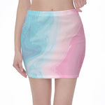 Teal Pink Liquid Marble Print Pencil Mini Skirt
