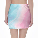 Teal Pink Liquid Marble Print Pencil Mini Skirt