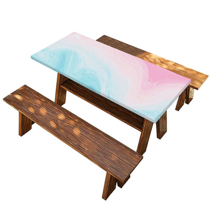 Teal Pink Liquid Marble Print Picnic Table Cover