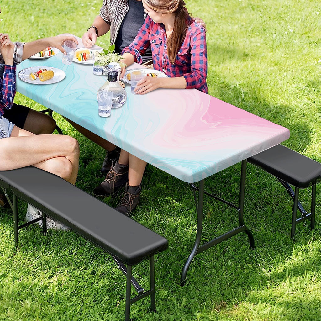 Teal Pink Liquid Marble Print Picnic Table Cover