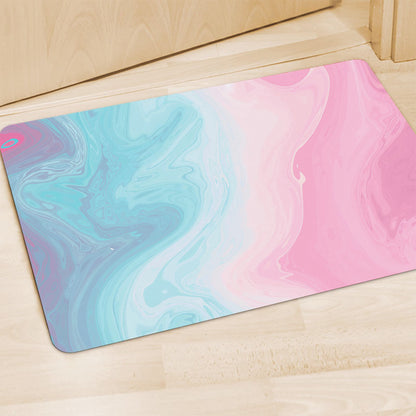 Teal Pink Liquid Marble Print Polyester Doormat