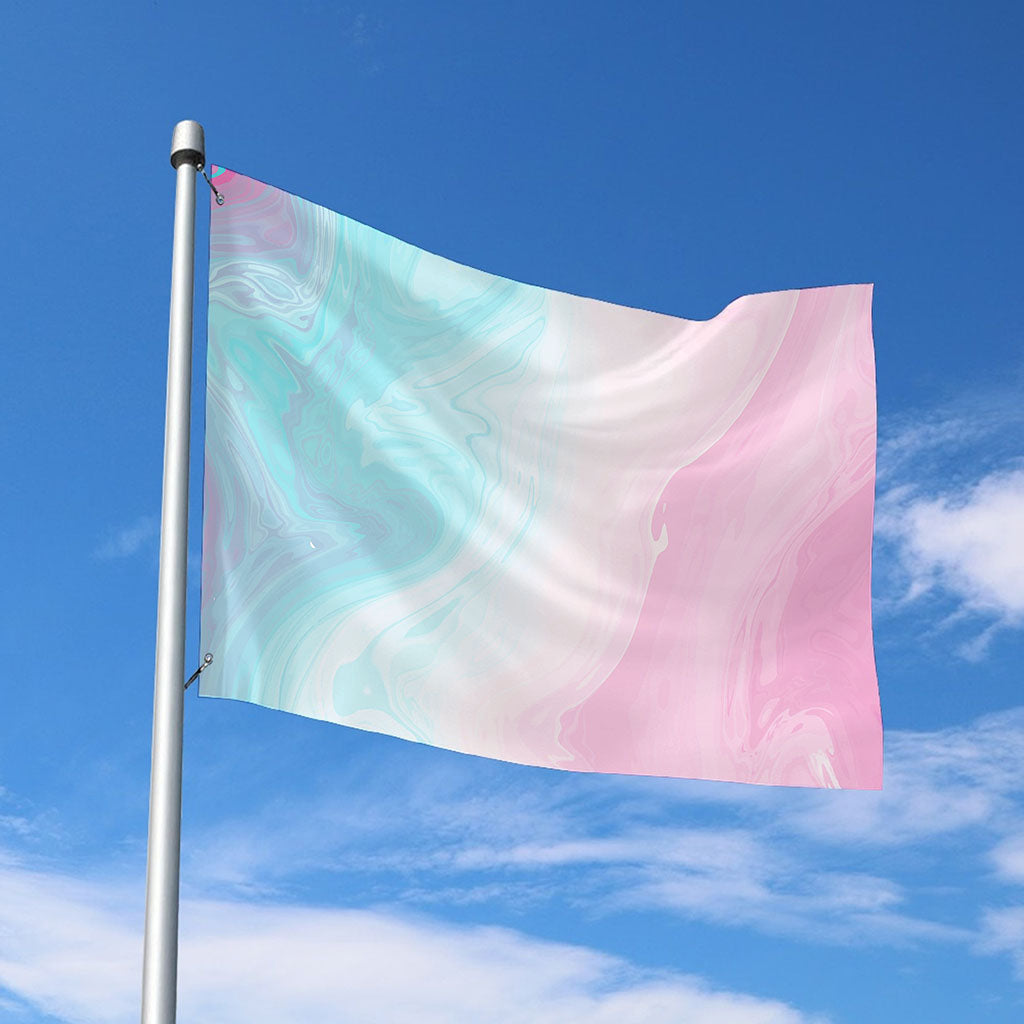 Teal Pink Liquid Marble Print Polyester Flag