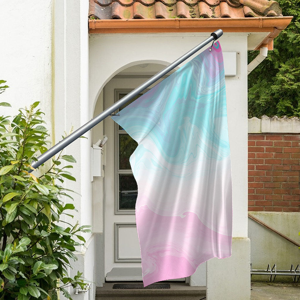 Teal Pink Liquid Marble Print Polyester Flag