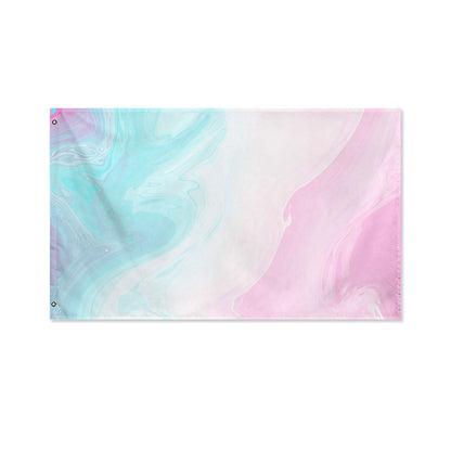 Teal Pink Liquid Marble Print Polyester Flag