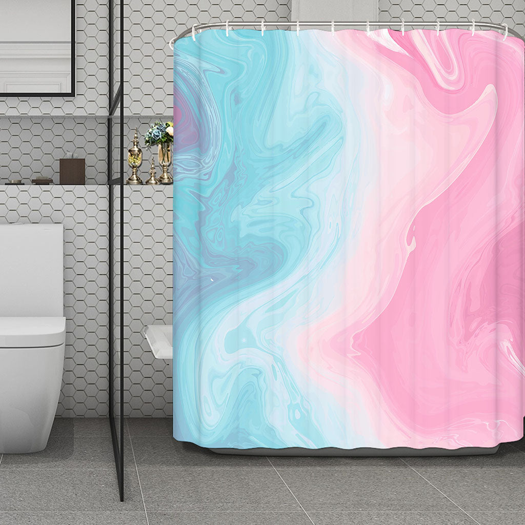Teal Pink Liquid Marble Print Polyester Shower Curtain