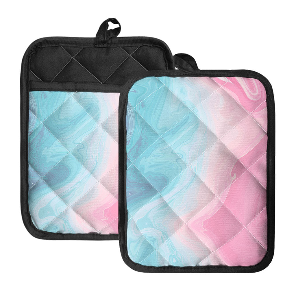 Teal Pink Liquid Marble Print Pot Holders With Pocket